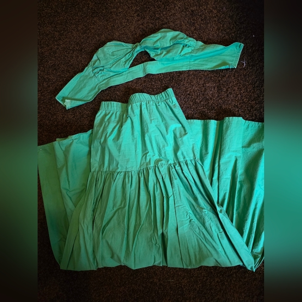 Green Two-Piece Skirt and Top Set